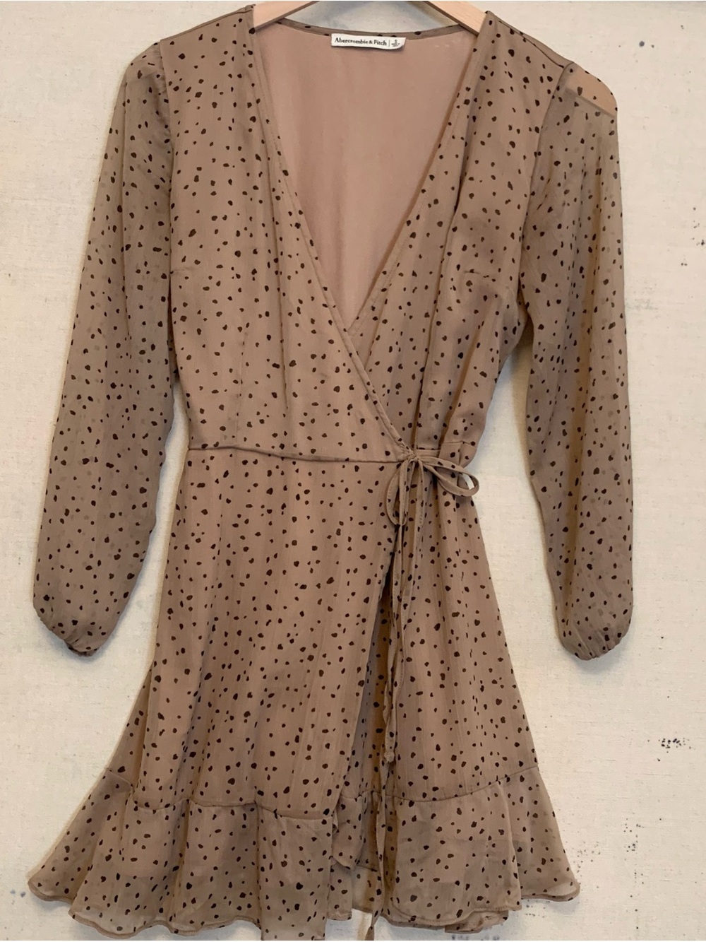 Abercrombie & Fitch Taupe Mini Dress with Black Polka Dots, Size Small